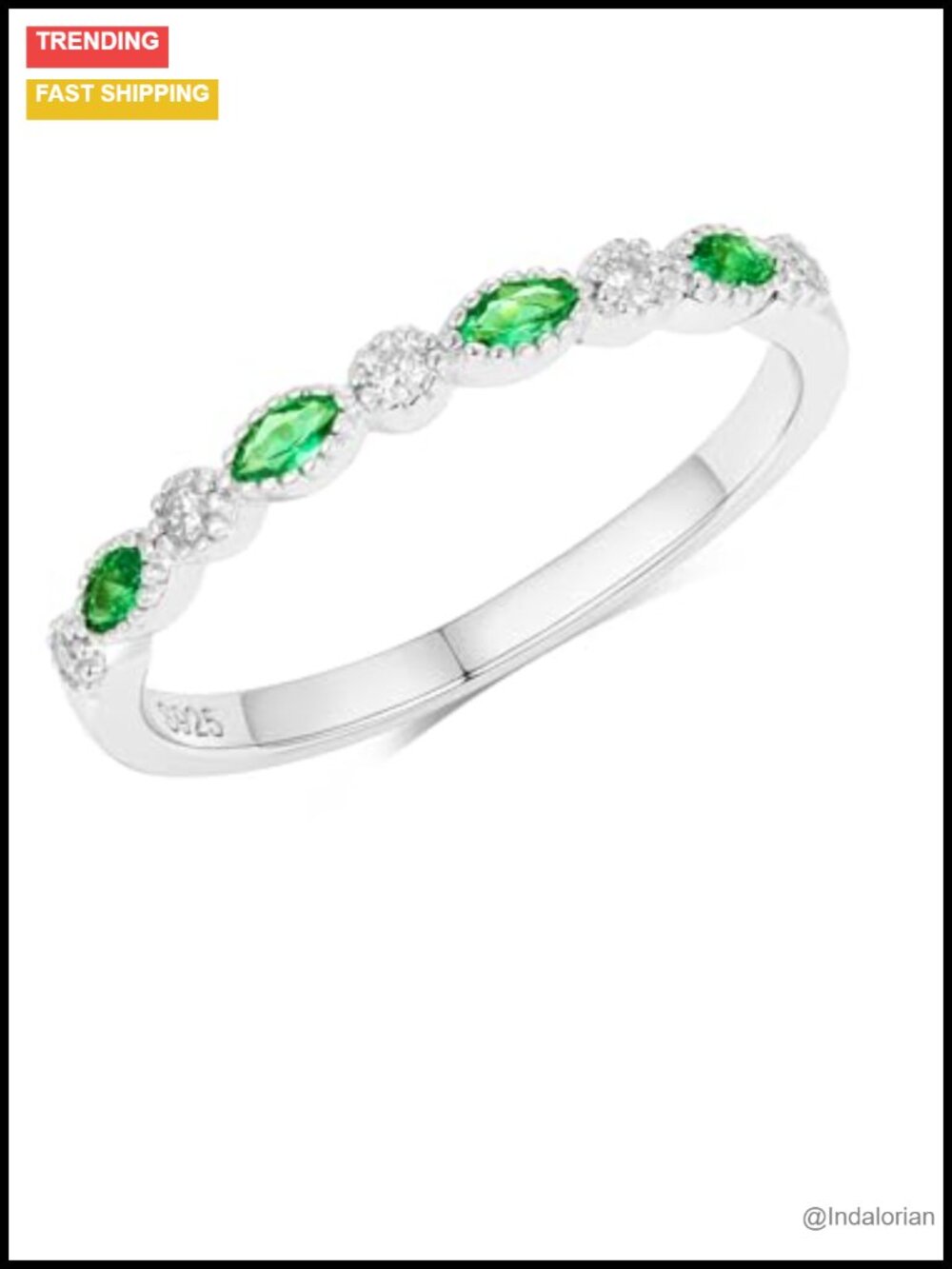 925 Sterling Silver Eternity Band Moissanite Emerald Stackable Ring